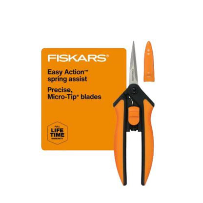 Fiskars Micro-Tip Pruning Snips - 6" Garden Shears with Sheath and SoftGrip Handle - Yard and Garden Tools - Orange/Black - Plantonio