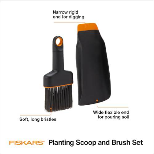 FISKARS Planting Soil Scoop and Brush Set for Indoor Gardening - Mess Control for Transplanting - Made with Recycled Plastic - Plantonio