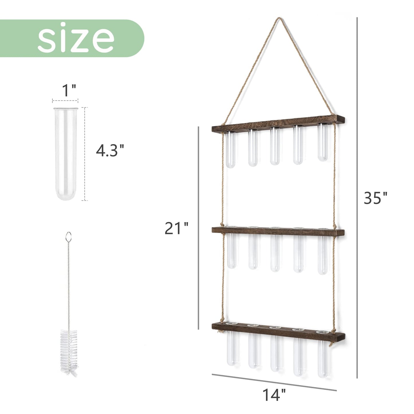 Mkono Plant Propagation Tubes, 3 Tiered Wall Hanging Terrarium with Wooden Stand Mini Test Tube Flower Vase Glass Planter Stations for Hydroponic Cutting Home Garden Office Decor Plant Lover Gift - Plantonio