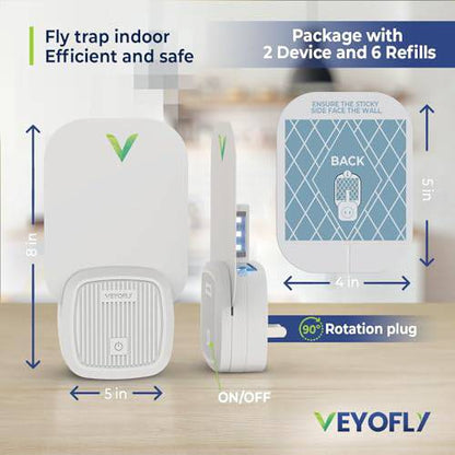 VEYOFLY, Flying Insect Trap, Insect Catcher, Indoor Fly Trap, Safer Home, Fruit Fly Traps for Gnat, Moth, Mosquito, Bug Light Plug in Insect Killer (2 Device + 6 Glue Cards) - Plantonio