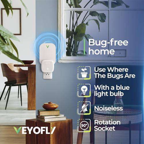 VEYOFLY, Flying Insect Trap, Insect Catcher, Indoor Fly Trap, Safer Home, Fruit Fly Traps for Gnat, Moth, Mosquito, Bug Light Plug in Insect Killer (2 Device + 6 Glue Cards) - Plantonio